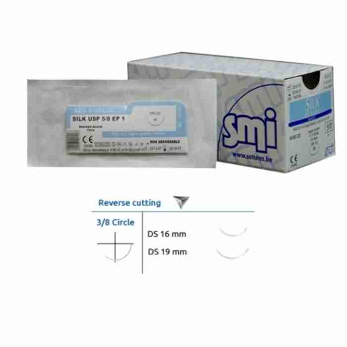 SMI Suture Polyester Rev/Cut 3/8cerchio Ds16 75cm 12pz 3/0 - immagine 1
